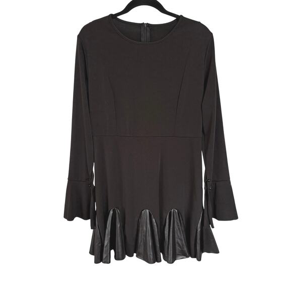 Whimsigoth Black Witchy Flare Sleeve Mini Dress Fit Flare Faux Leather Skirt - Picture 1 of 7
